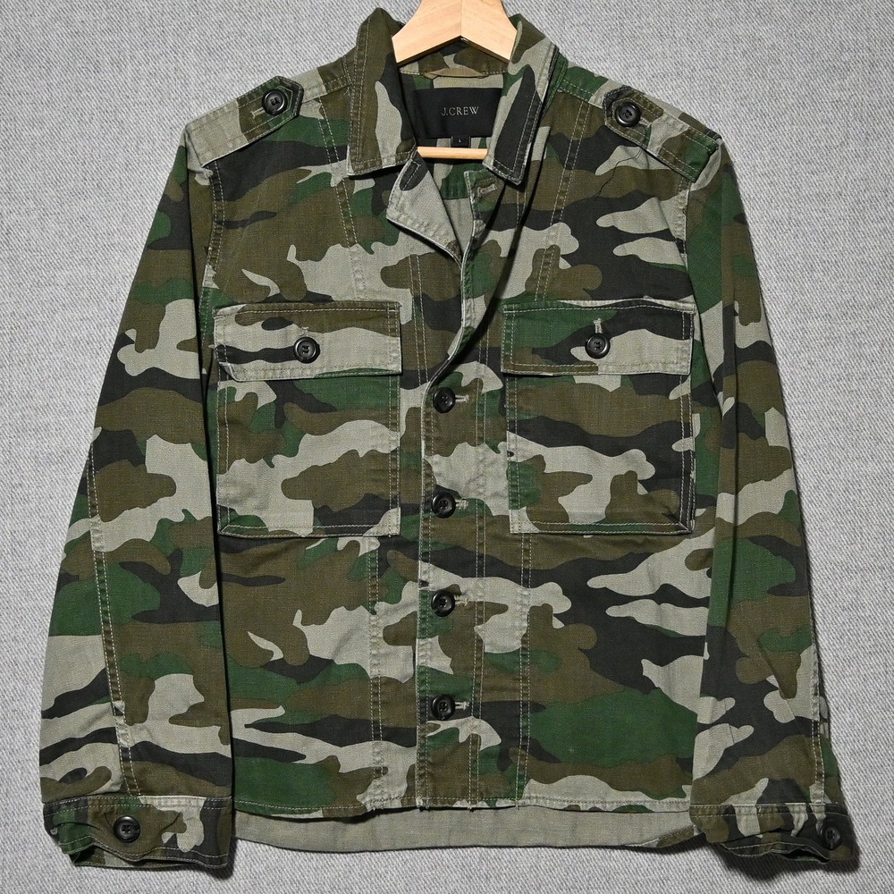 J.Crew Field Jacket Mens Camo Cotton Military Utility L Green Camouflage